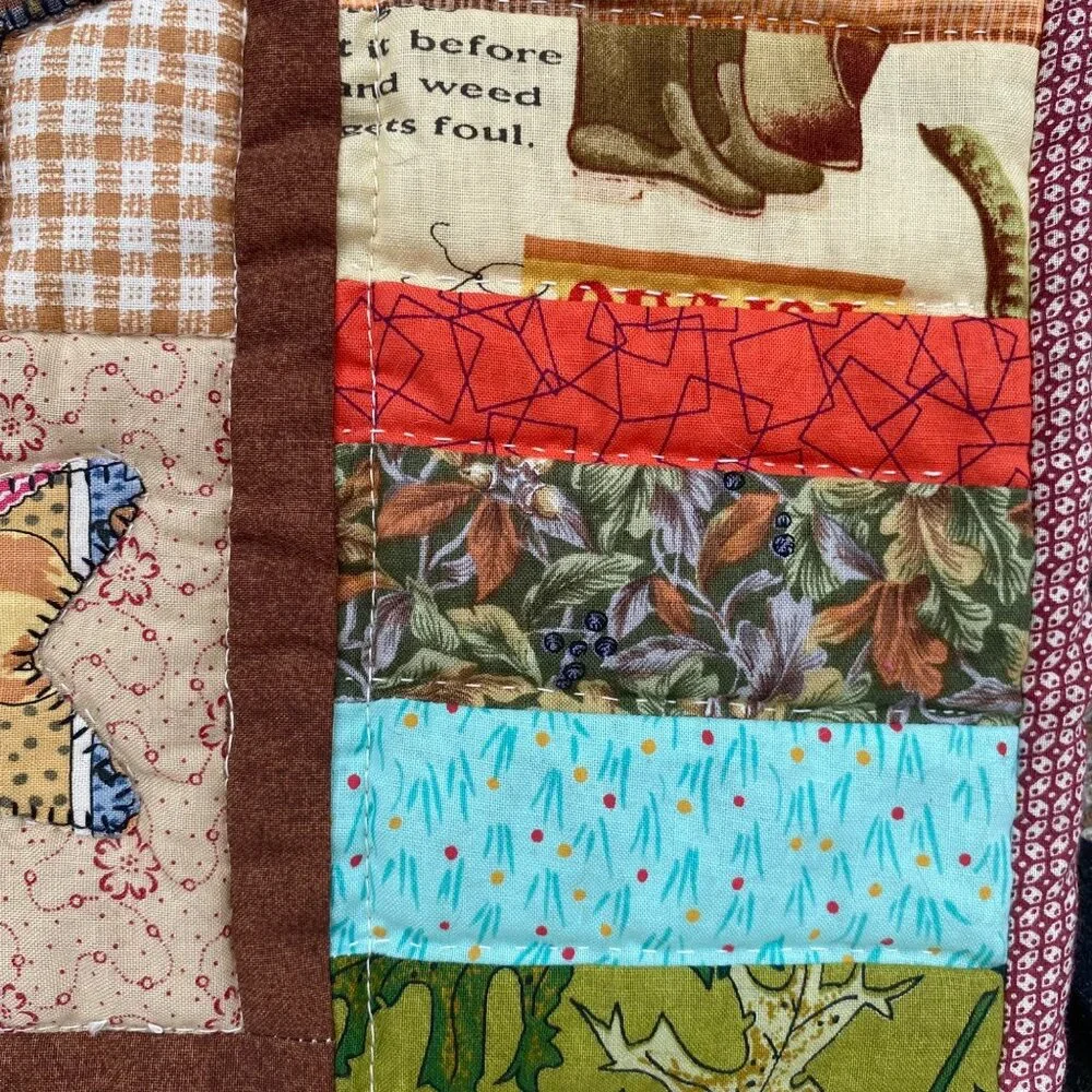 Handmade Patchwork Quilt Blanket Applique Moon Star Heart Multicolor Stripes Vtg